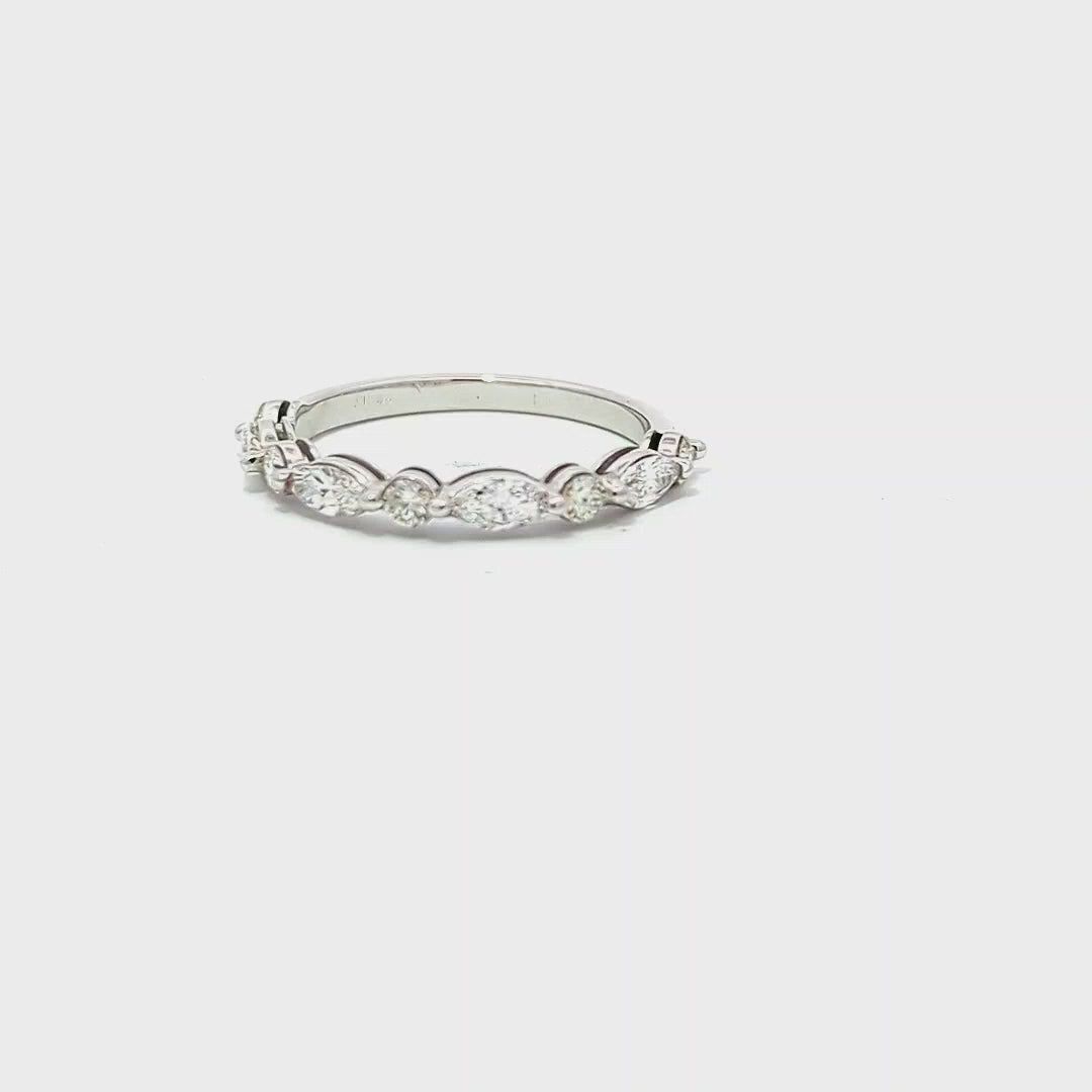 14K White Gold Marquise & Round Diamond Ring (0.83 ct)