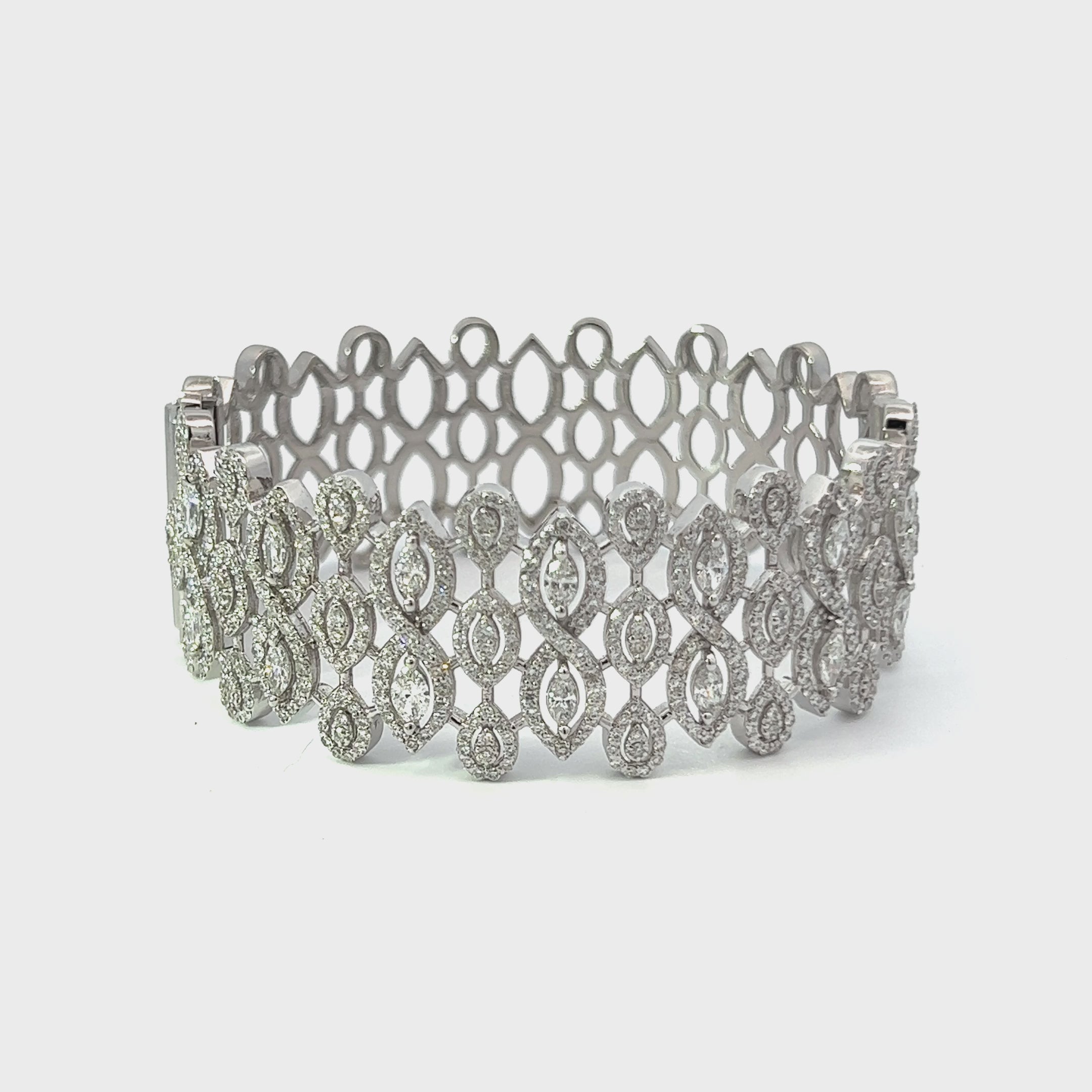 14K White Gold Diamond Bangle Bracelet 4.5ct
