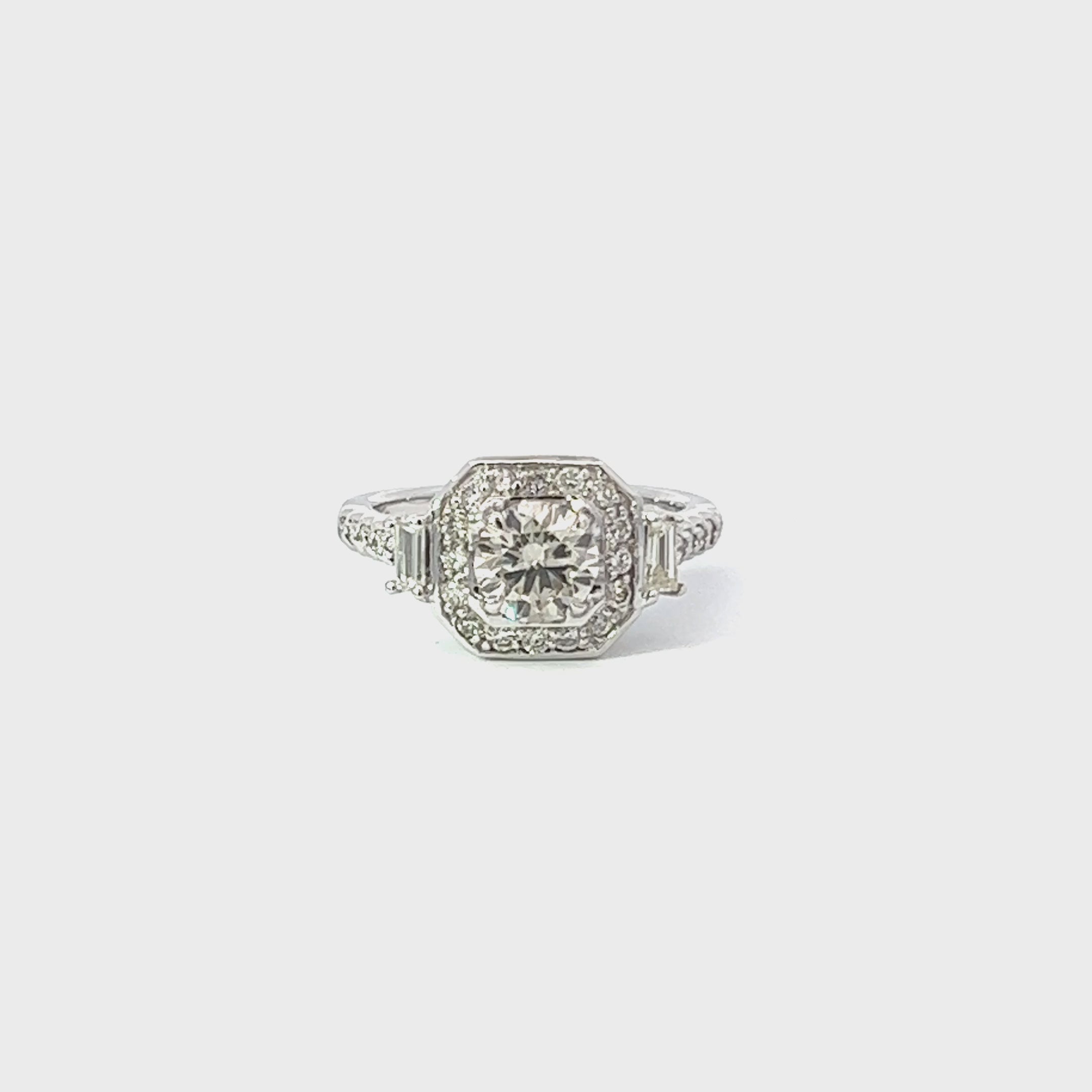 14k White Gold Art Deco Inspired Vintage Engagement Diamond Ring- 1.98 CTW