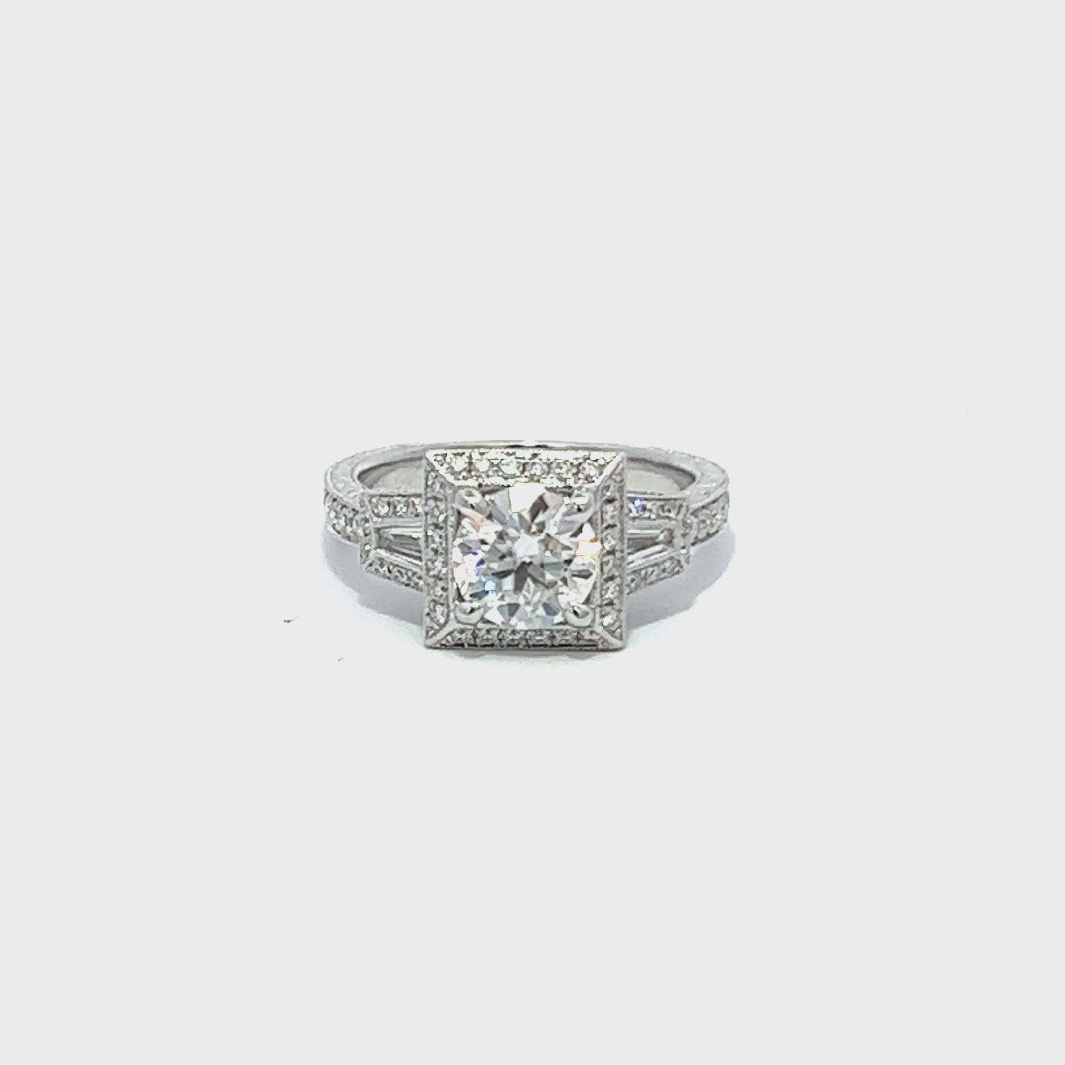 14K White Gold Diamond Bezel Corner Princess Cut Engagement Ring