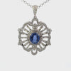 18K White Gold Diamond & Blue Sapphire Center Round-Cut Pendant