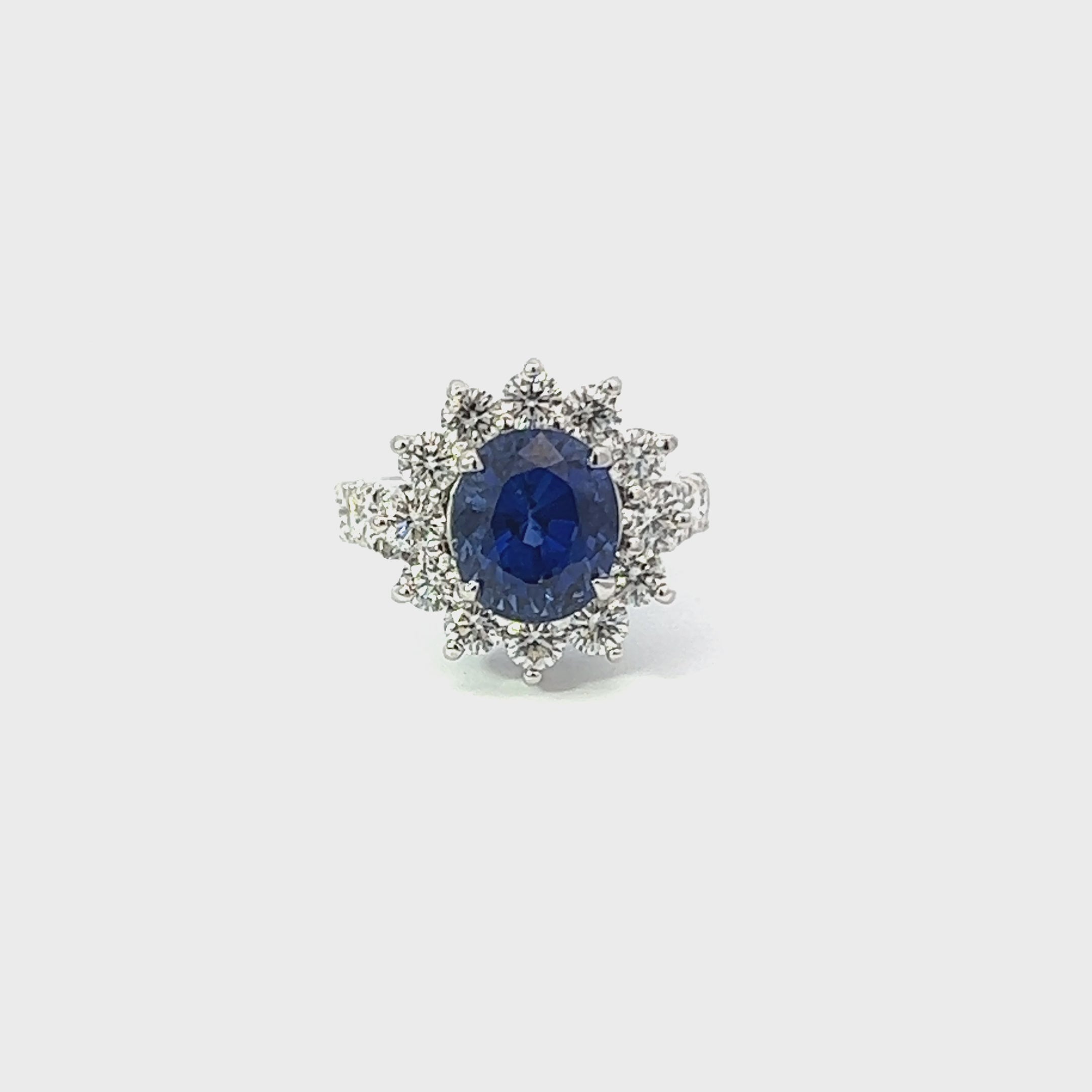14K White Gold Oval Blue Sapphire & Diamond Ring (2.00 ct + 4.51 ct)