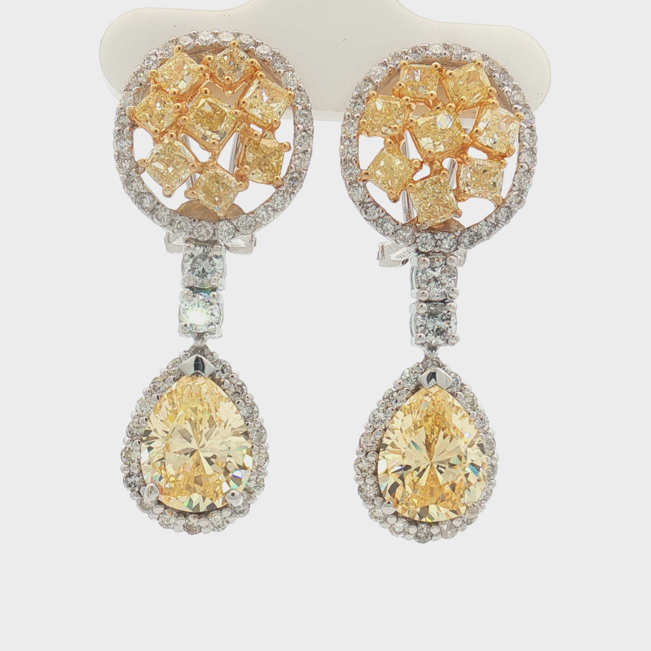 Fancy Yellow Diamond Drop Earring Set in 14k White Gold