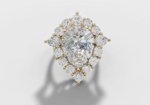 14K Gold 2 ct Pear Cut Diamond Classic Cocktail Ring