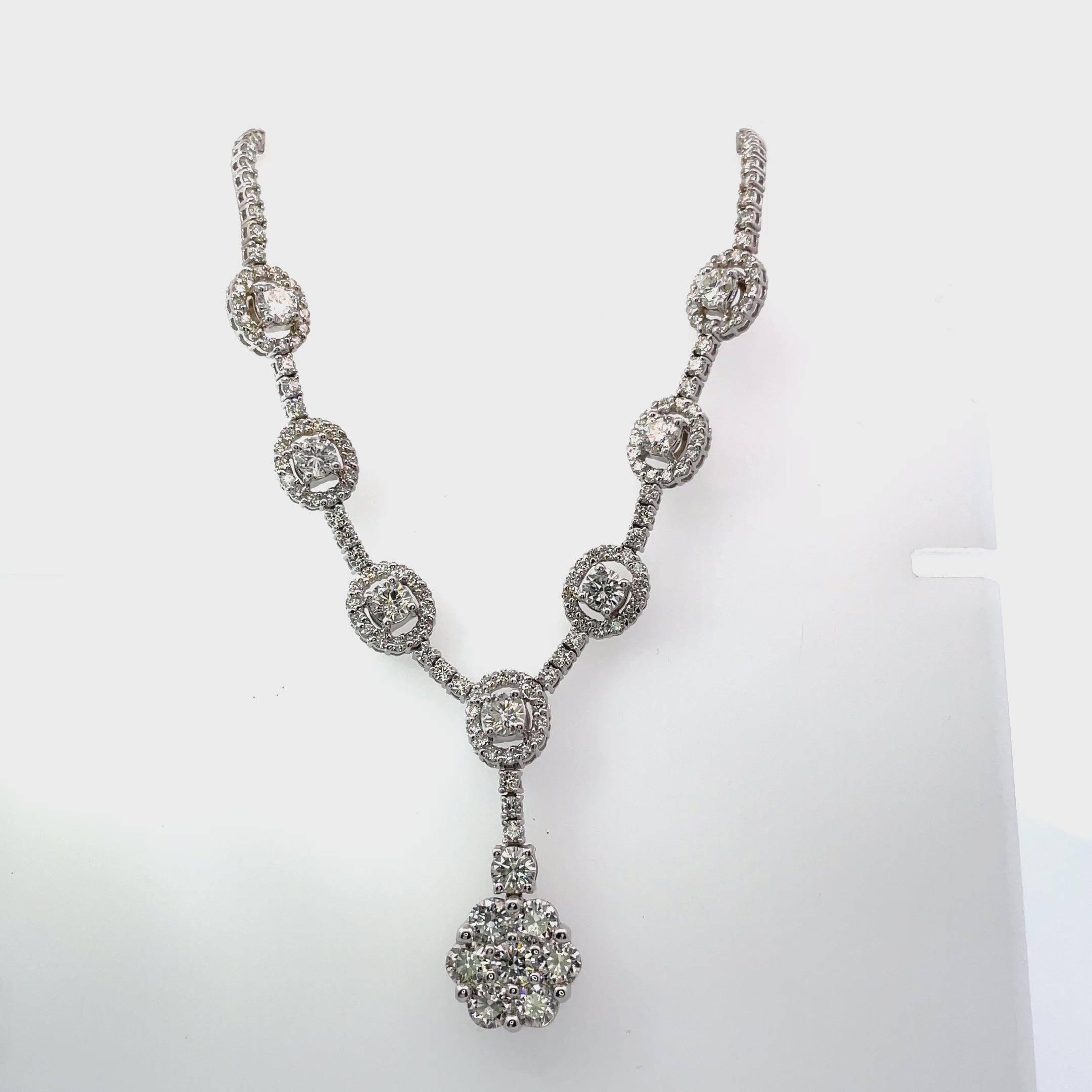 18K White Gold 10.5 CT T.W. Diamond Tennis Necklace with Flower Pendant Drop