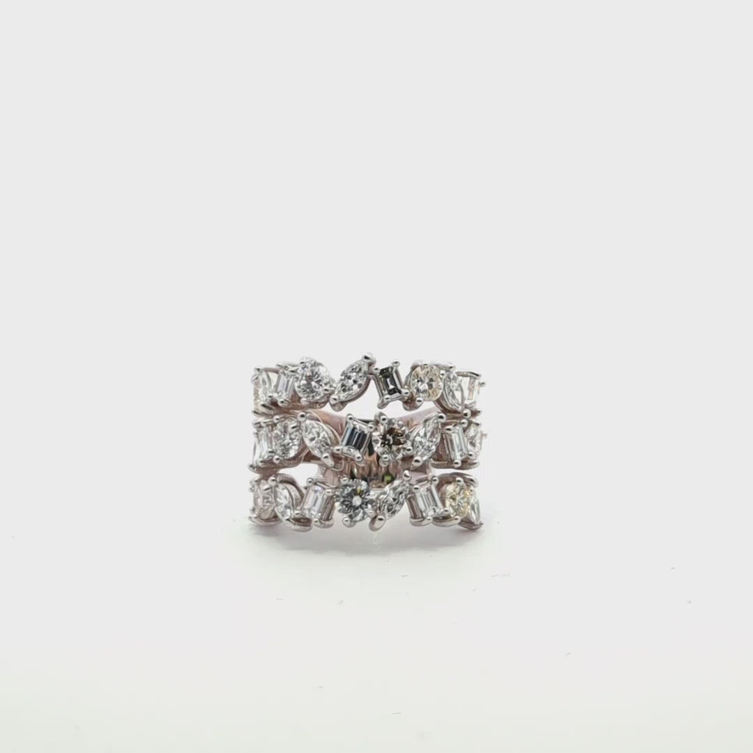 14K White Gold Multi-Cut Diamond Cluster Ring (4.00 ct)