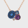 14K Rose Gold Multi-Gemstone Pendant Necklace | Blue Sapphire, Amethyst & Diamond Cluster | Unique Gemstone Necklace