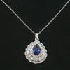 Pear Shape Blue Sapphire & Diamond Halo Pendant Necklace | Elegant Pear Drop Design