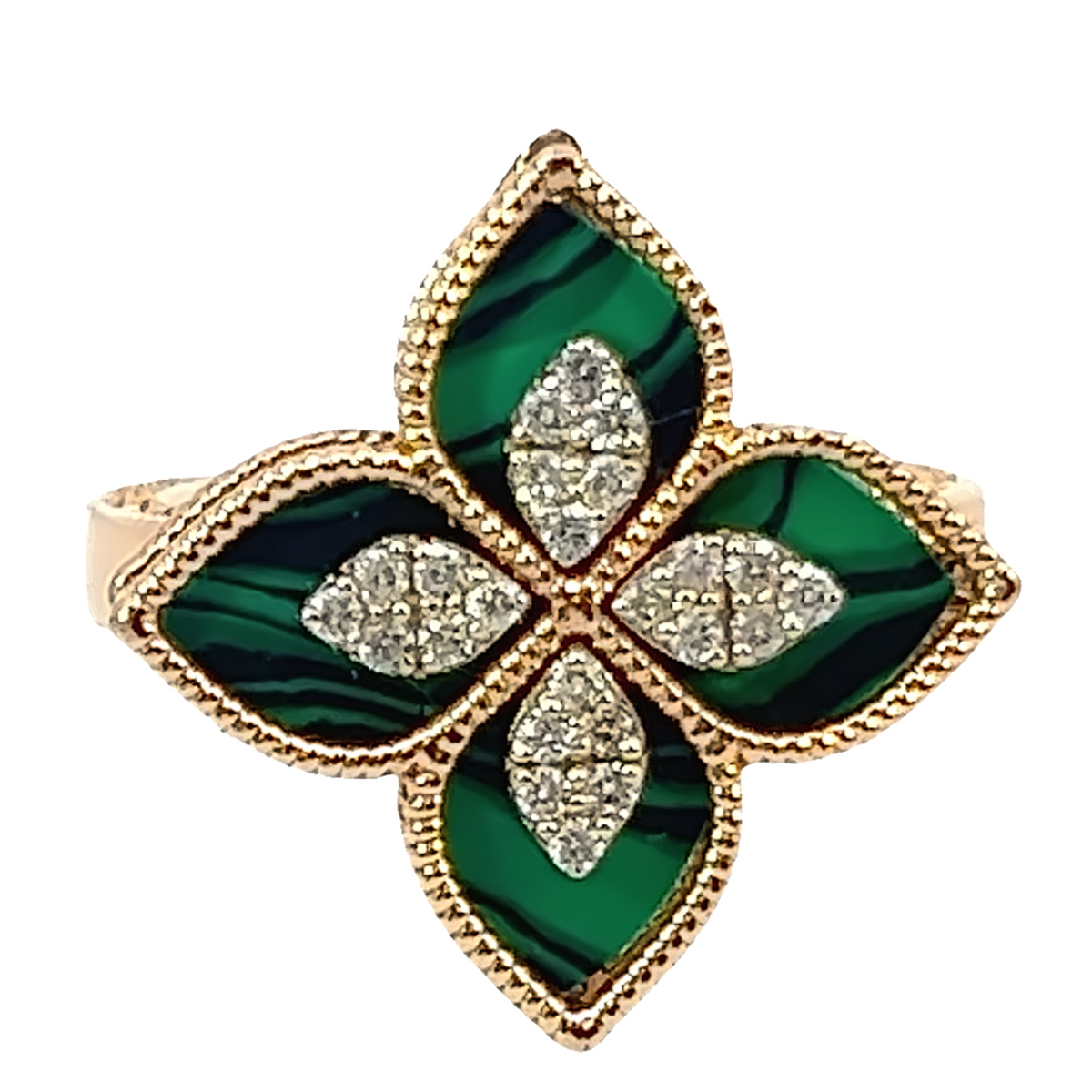 18k Rose Gold Diamond Emerald Marquise Cut Ring .35c