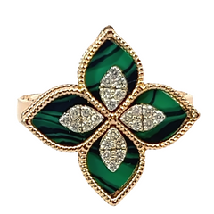 18k Rose Gold Diamond Emerald Marquise Cut Ring .35c
