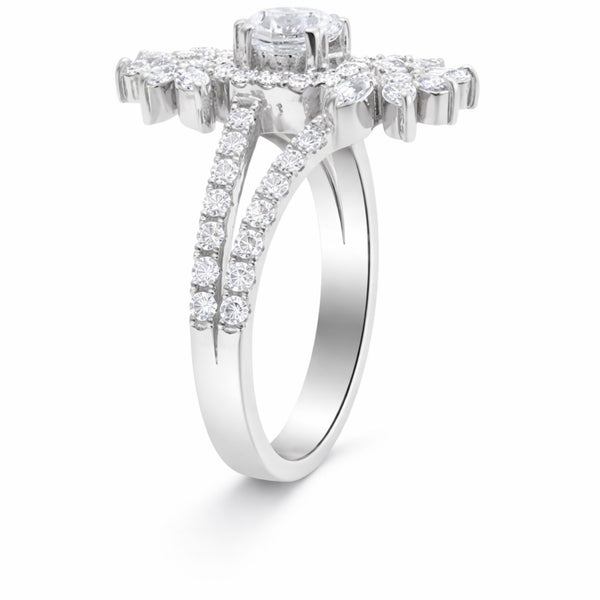 14K White Gold Round + Marquise Diamond Halo Ring (1.03 ct)