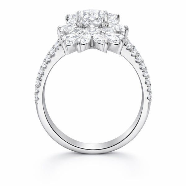 14K White Gold Round + Marquise Diamond Halo Ring (1.03 ct)