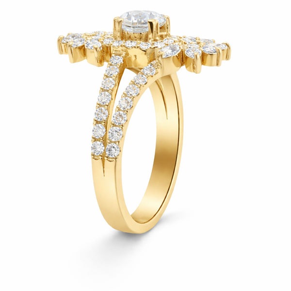 14K White Gold Round + Marquise Diamond Halo Ring (1.03 ct)