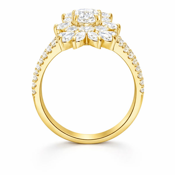 14K White Gold Round + Marquise Diamond Halo Ring (1.03 ct)