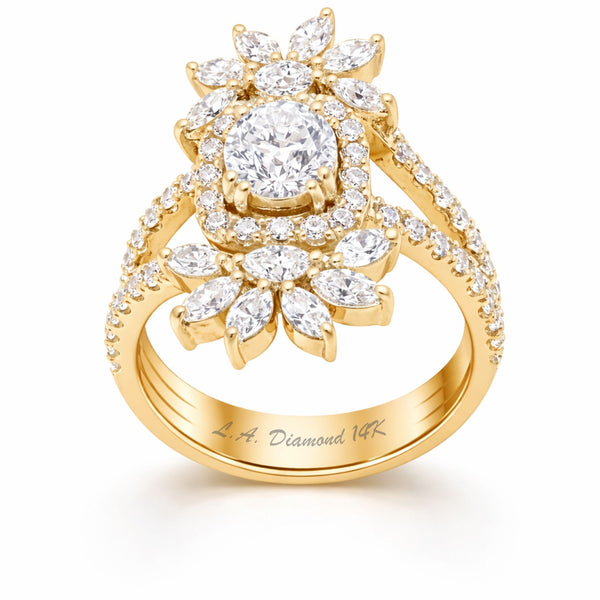 14K White Gold Round + Marquise Diamond Halo Ring (1.03 ct)