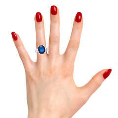 14k White Gold Diamond Blue Sapphire Emerald Cut Ring 1.26 ct (Color F Clarity VS1)