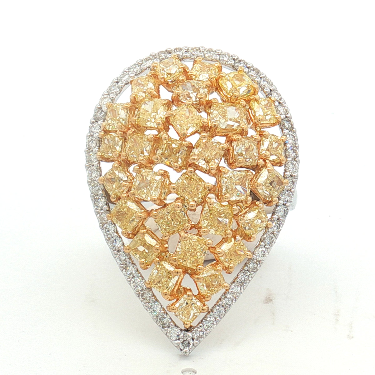 Fancy Yellow Diamond Cluster Tear Drop 14k White Gold Ring