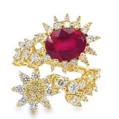 14k Yellow Gold Diamond Ruby Round Cut Ring 1.20c