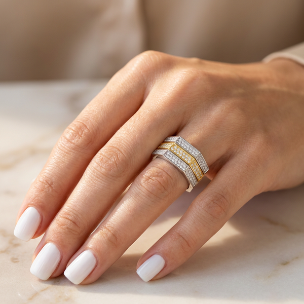 14K Two-Tone Gold Round Brilliant Diamond Reversible Ring (1 ct) - LA DIAMOND