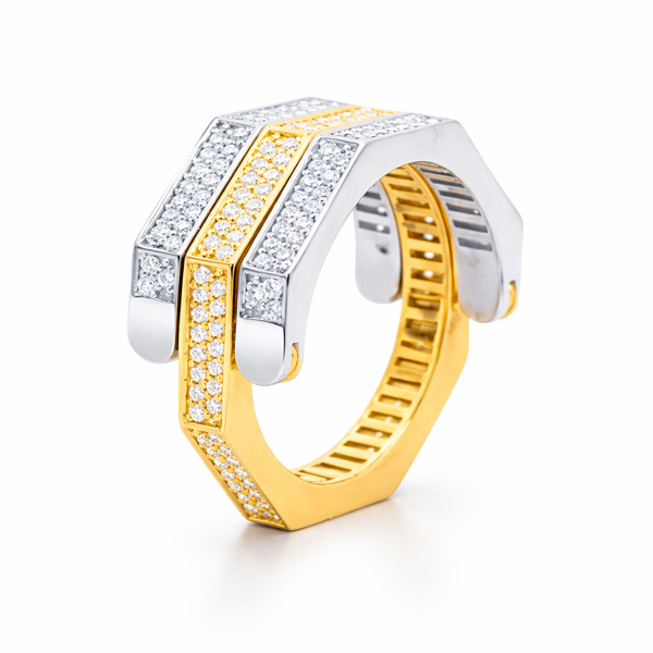 14K Two-Tone Gold Round Brilliant Diamond Reversible Ring (1 ct) - LA DIAMOND