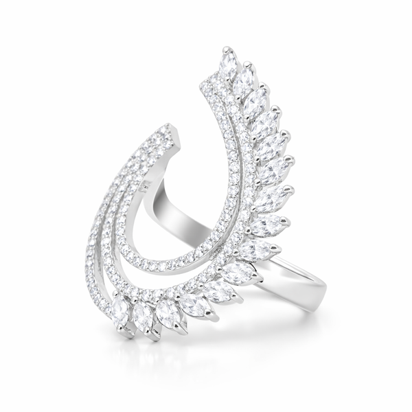 14K White Gold Elegant Feathered Diamond Ring (1.29 ct) - LA DIAMOND