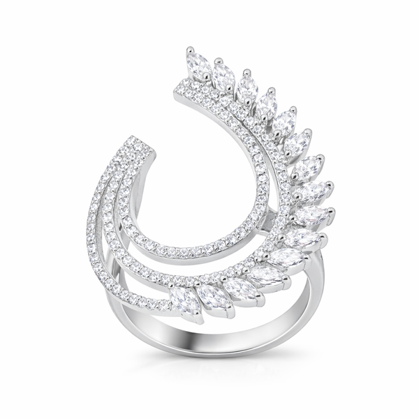14K White Gold Elegant Feathered Diamond Ring (1.29 ct) - LA DIAMOND