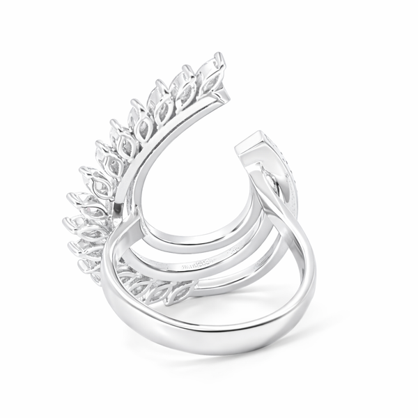 14K White Gold Elegant Feathered Diamond Ring (1.29 ct) - LA DIAMOND