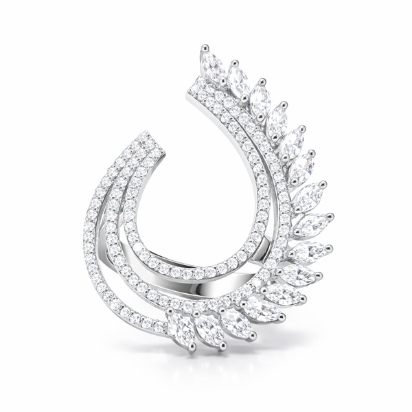 14K White Gold Elegant Feathered Diamond Ring (1.29 ct) - LA DIAMOND