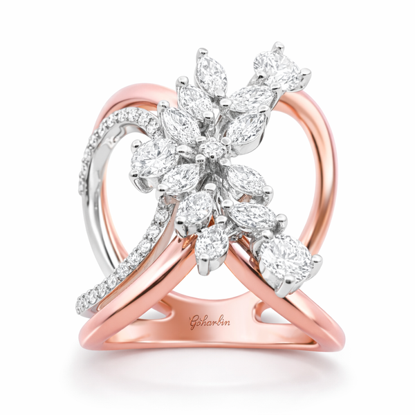 14K Dual Gold Marquise Diamond Bypass Fashion Ring (2.00 ct) - LA DIAMOND