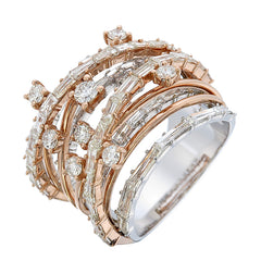 18K Two-Tone Gold Multi-Row Diamond Statement Ring (4.76 ct)