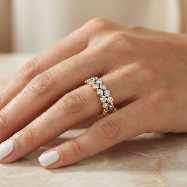 14K Two-Tone Gold Bezel Set Round Diamond Eternity Ring (1.60 ct)