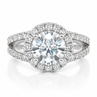 14K White Gold Round Cut Diamond Engagement Ring