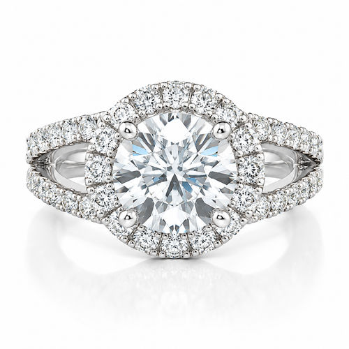 14K White Gold Round Cut Diamond Engagement Ring - LA DIAMOND