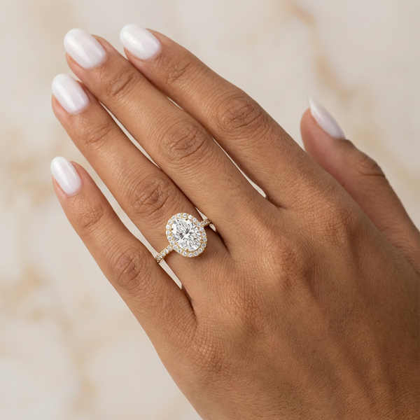 14K White Gold Round Lab Grown Diamond Halo Engagement Ring (3.24 ct) - LA DIAMOND