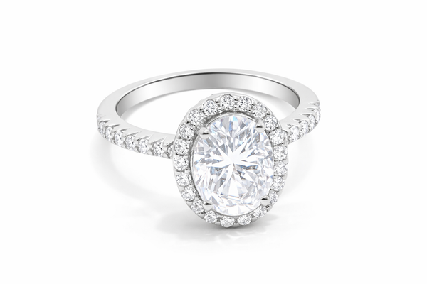 14K White Gold Round Lab Grown Diamond Halo Engagement Ring (3.24 ct) - LA DIAMOND