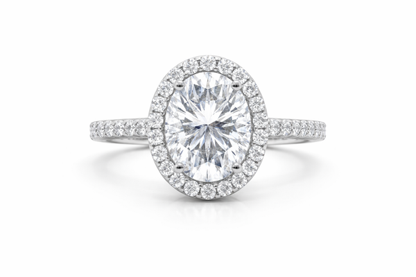 14K White Gold Round Lab Grown Diamond Halo Engagement Ring (3.24 ct) - LA DIAMOND
