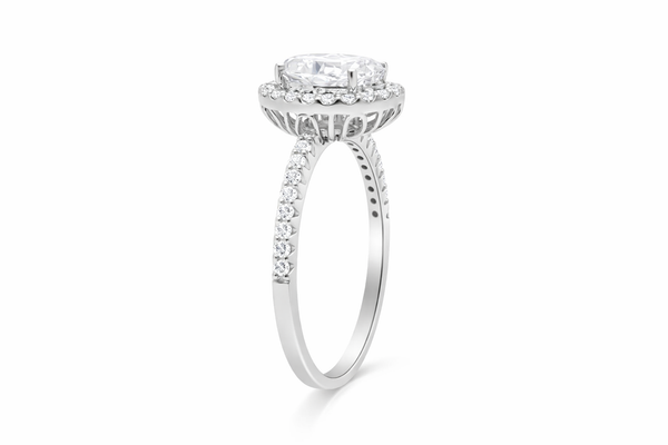 14K White Gold Round Lab Grown Diamond Halo Engagement Ring (3.24 ct) - LA DIAMOND
