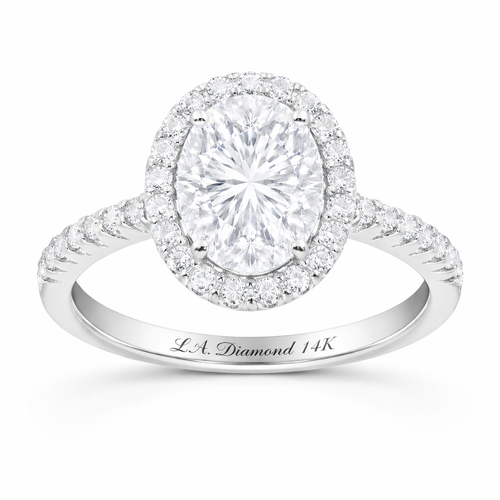 14K White Gold Round Lab Grown Diamond Halo Engagement Ring (3.24 ct) - LA DIAMOND