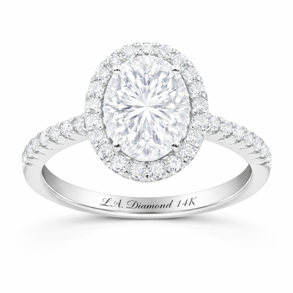 14K White Gold Round Lab Grown Diamond Halo Engagement Ring (3.24 ct)