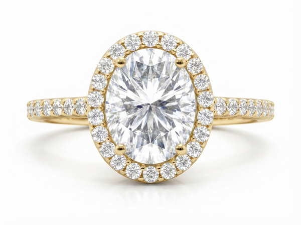 14K White Gold Round Lab Grown Diamond Halo Engagement Ring (3.24 ct) - LA DIAMOND