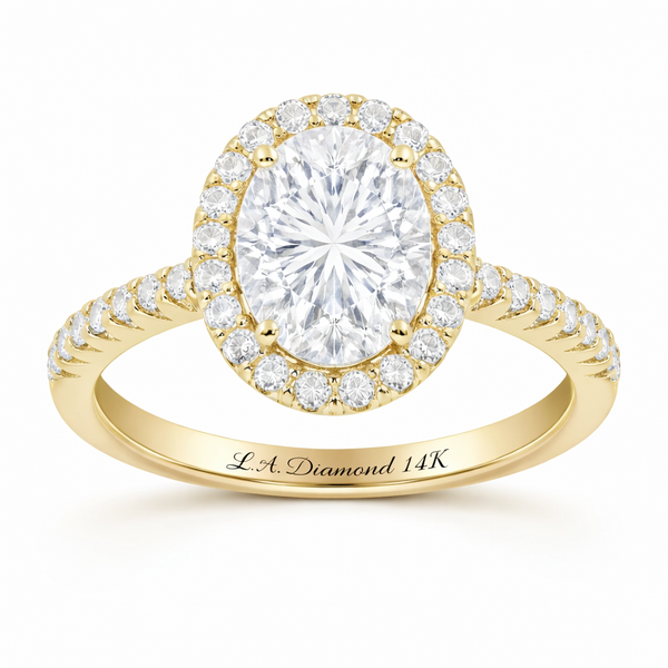 14K White Gold Round Lab Grown Diamond Halo Engagement Ring (3.24 ct) - LA DIAMOND