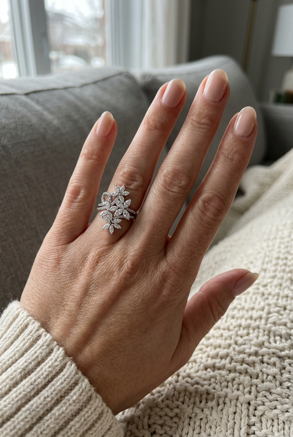 14K White Gold Marquise Diamond Floral Cluster Ring (2.50 ct)