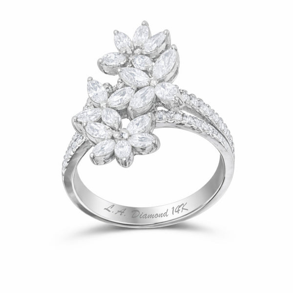14K White Gold Marquise Diamond Floral Cluster Ring (2.50 ct)