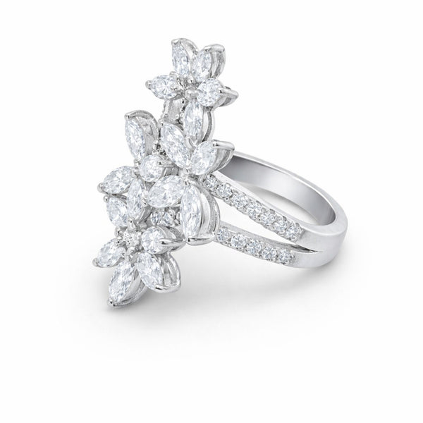 14K White Gold Marquise Diamond Floral Cluster Ring (2.50 ct)