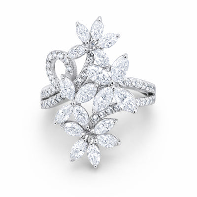 14K White Gold Marquise Diamond Floral Cluster Ring (2.50 ct)