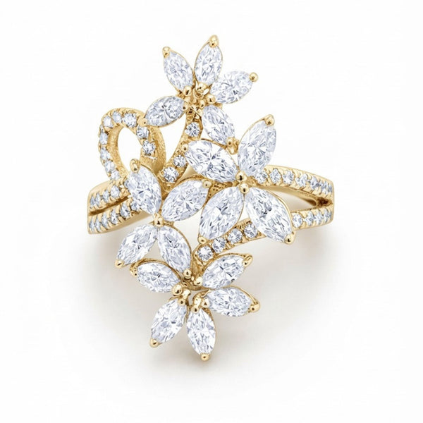 14K White Gold Marquise Diamond Floral Cluster Ring (2.50 ct)
