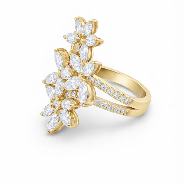 14K White Gold Marquise Diamond Floral Cluster Ring (2.50 ct)
