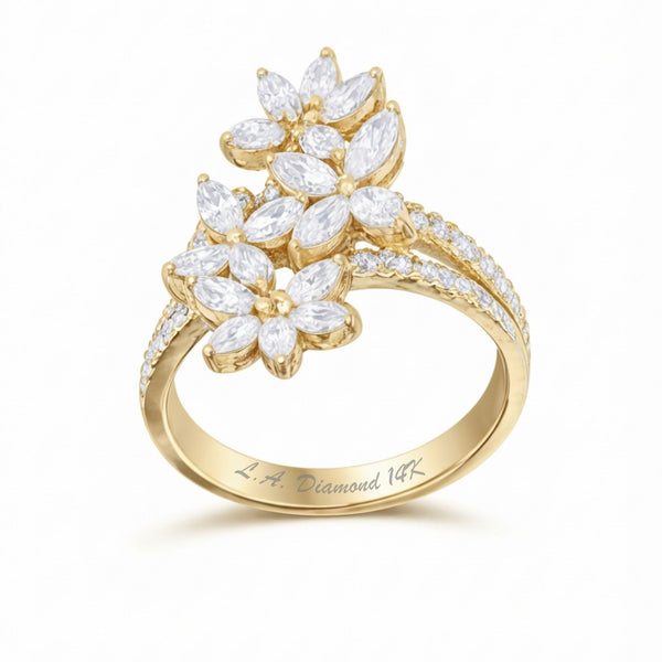 14K White Gold Marquise Diamond Floral Cluster Ring (2.50 ct)