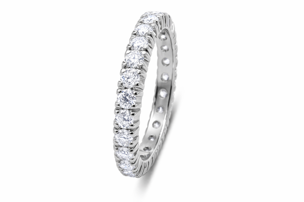 18K White Gold Round Brilliant Diamond French Pave Eternity Band (1.40 ct)