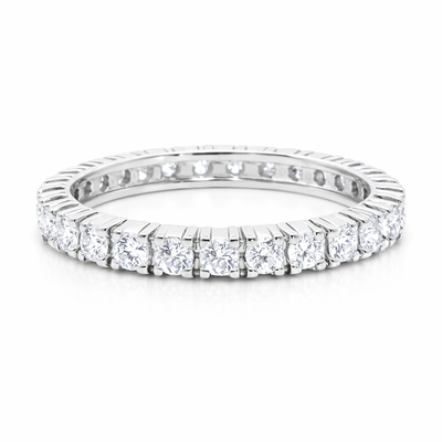 18K White Gold Round Brilliant Diamond French Pave Eternity Band (1.40 ct)